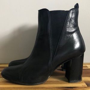 Black leather ankle booties
